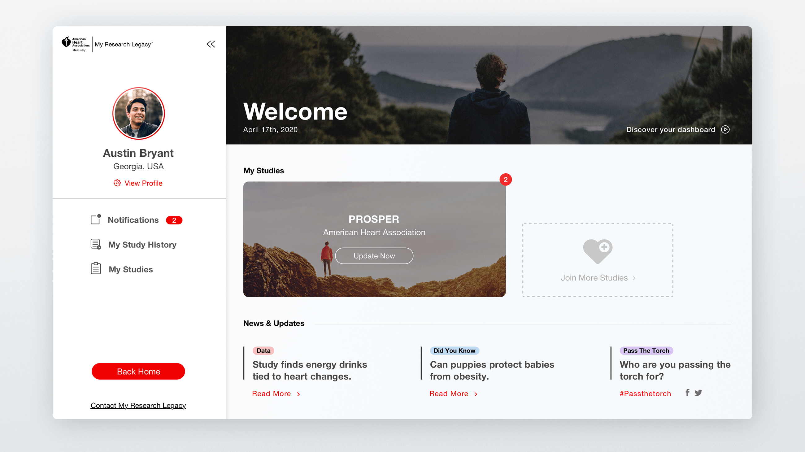 Desktop ui/ux design for health program dashboard