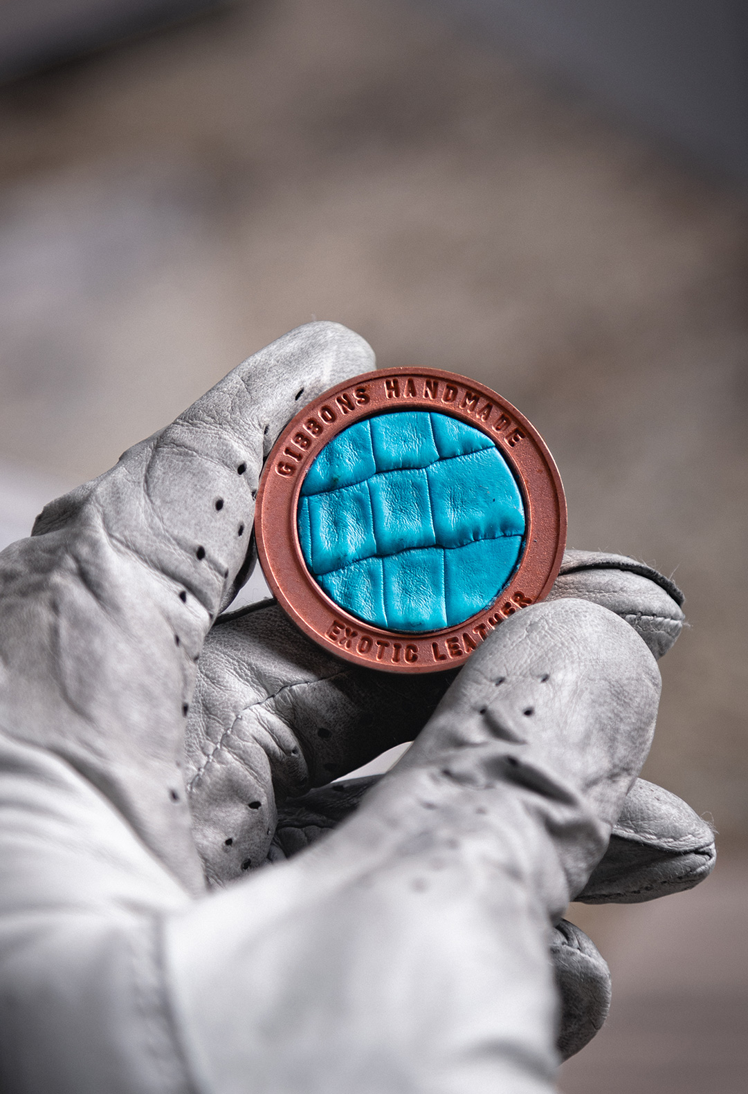 copper ballmarker with leather insert