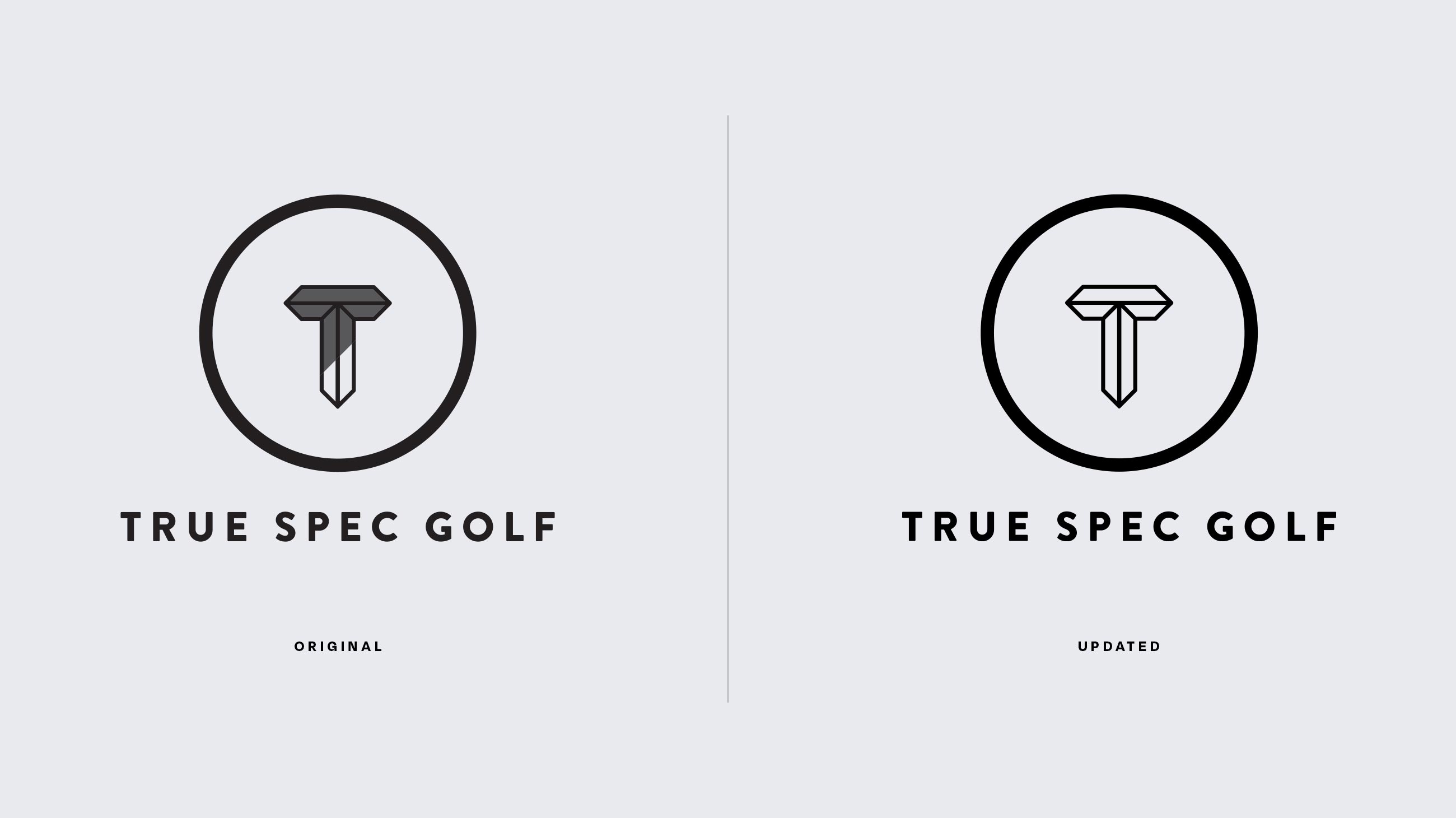 Original and updated True Spec Golf logo