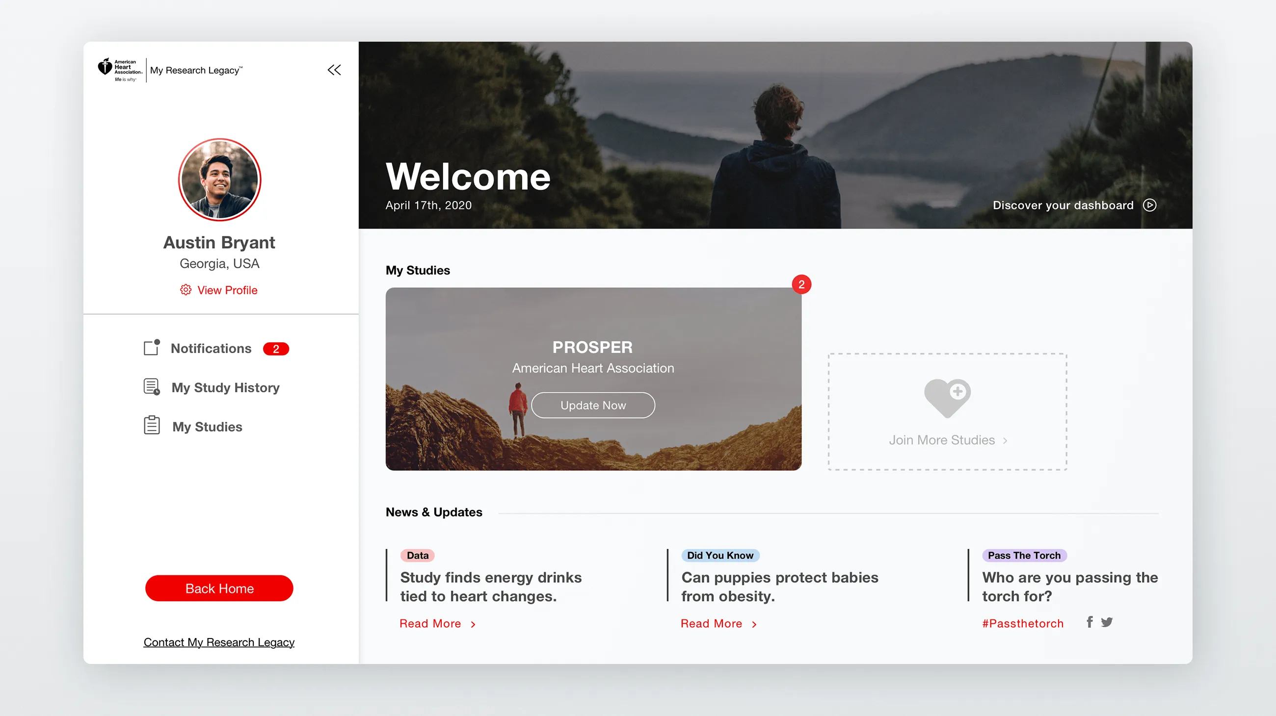 Program dashboard on desktop