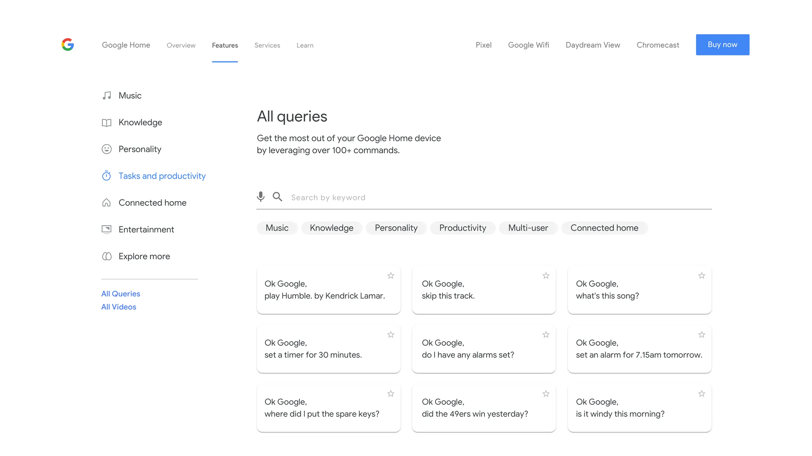 A spread of queries the device can answer