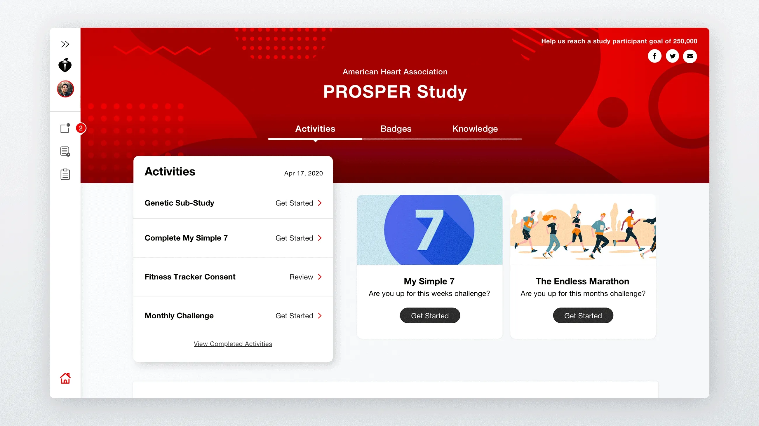 Study dashboard, scrolling