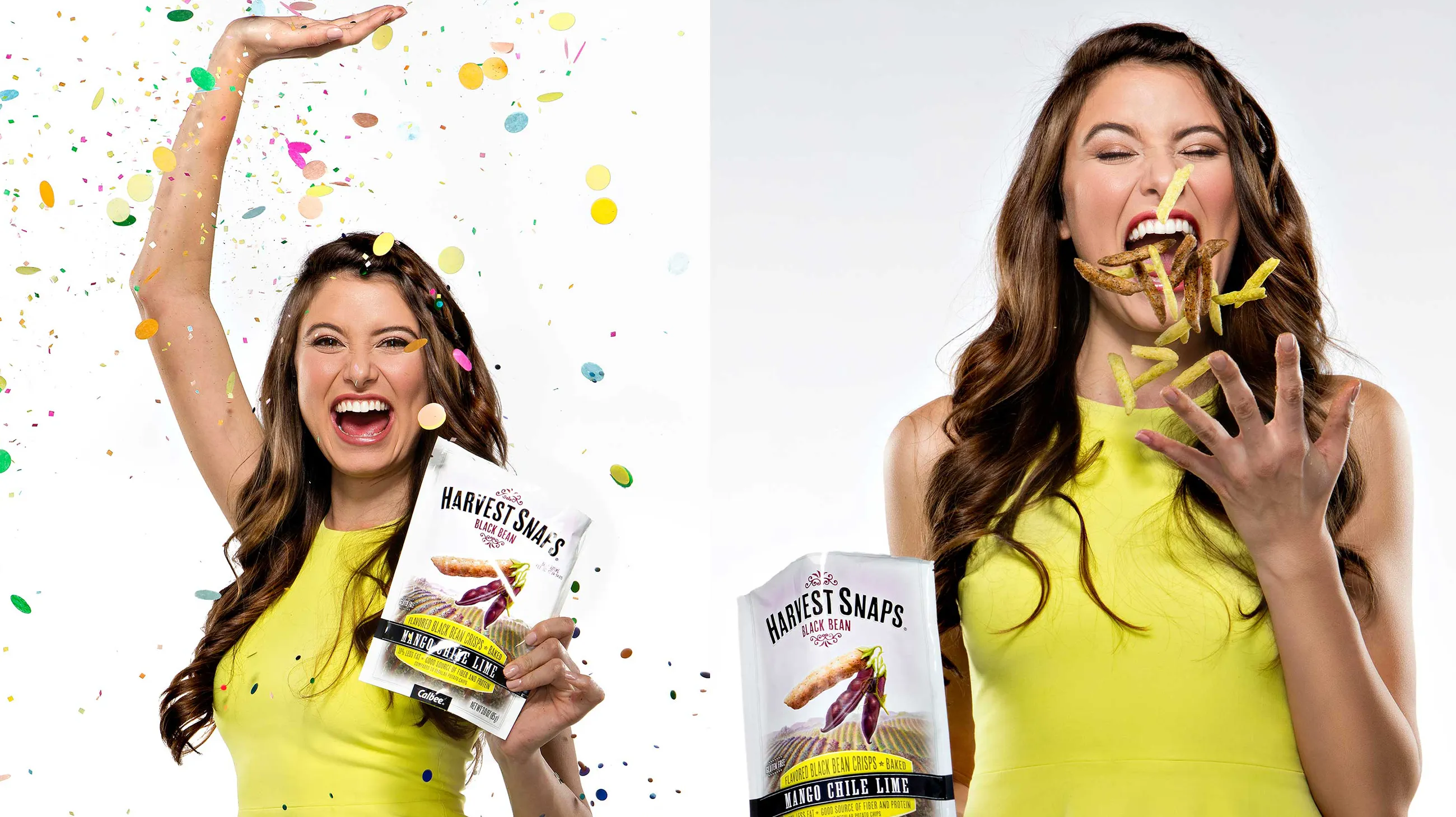 Woman celebrating mid-snack