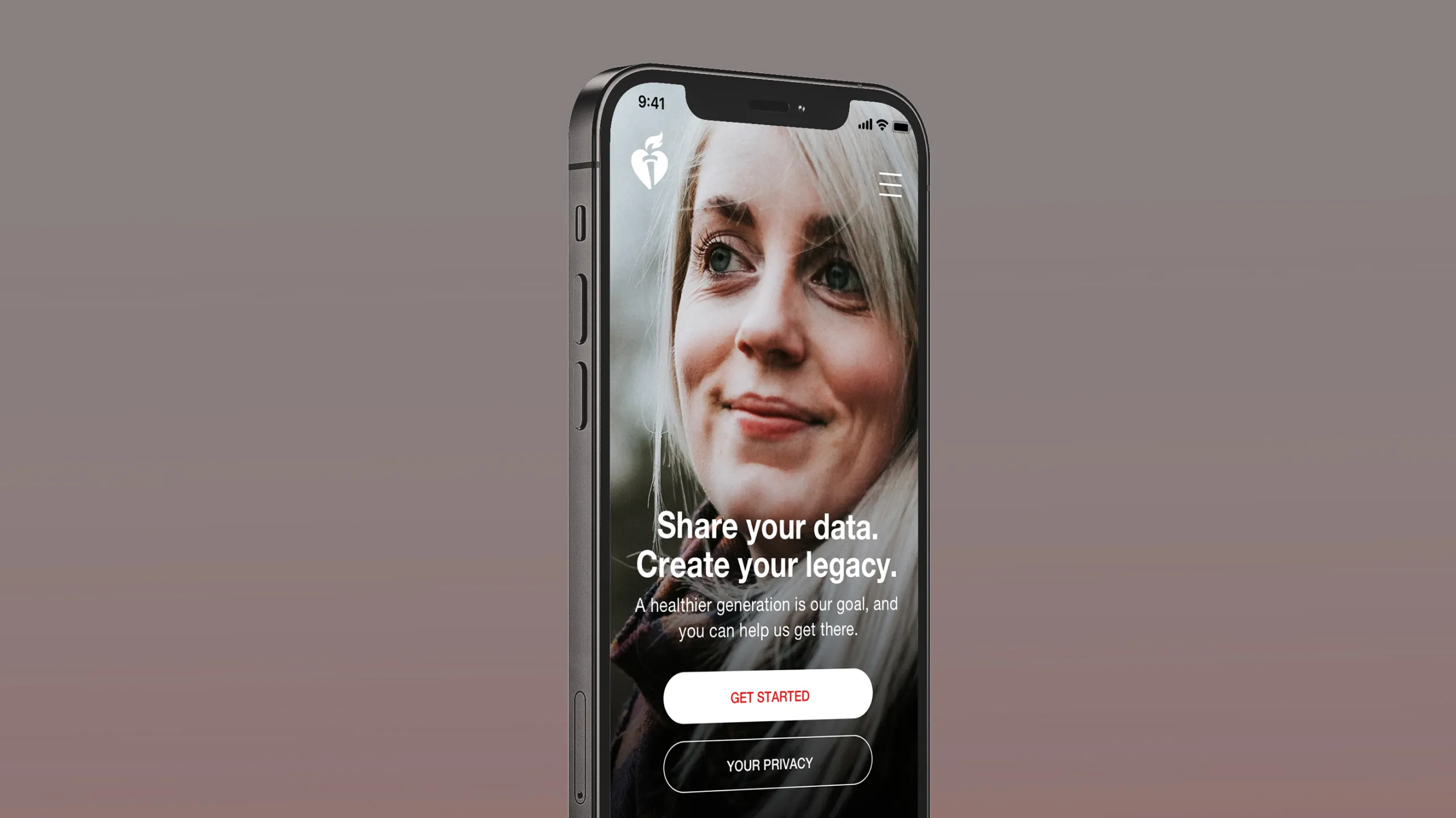 My Research Legacy app onboarding screen, "Share your data. Create your legacy."